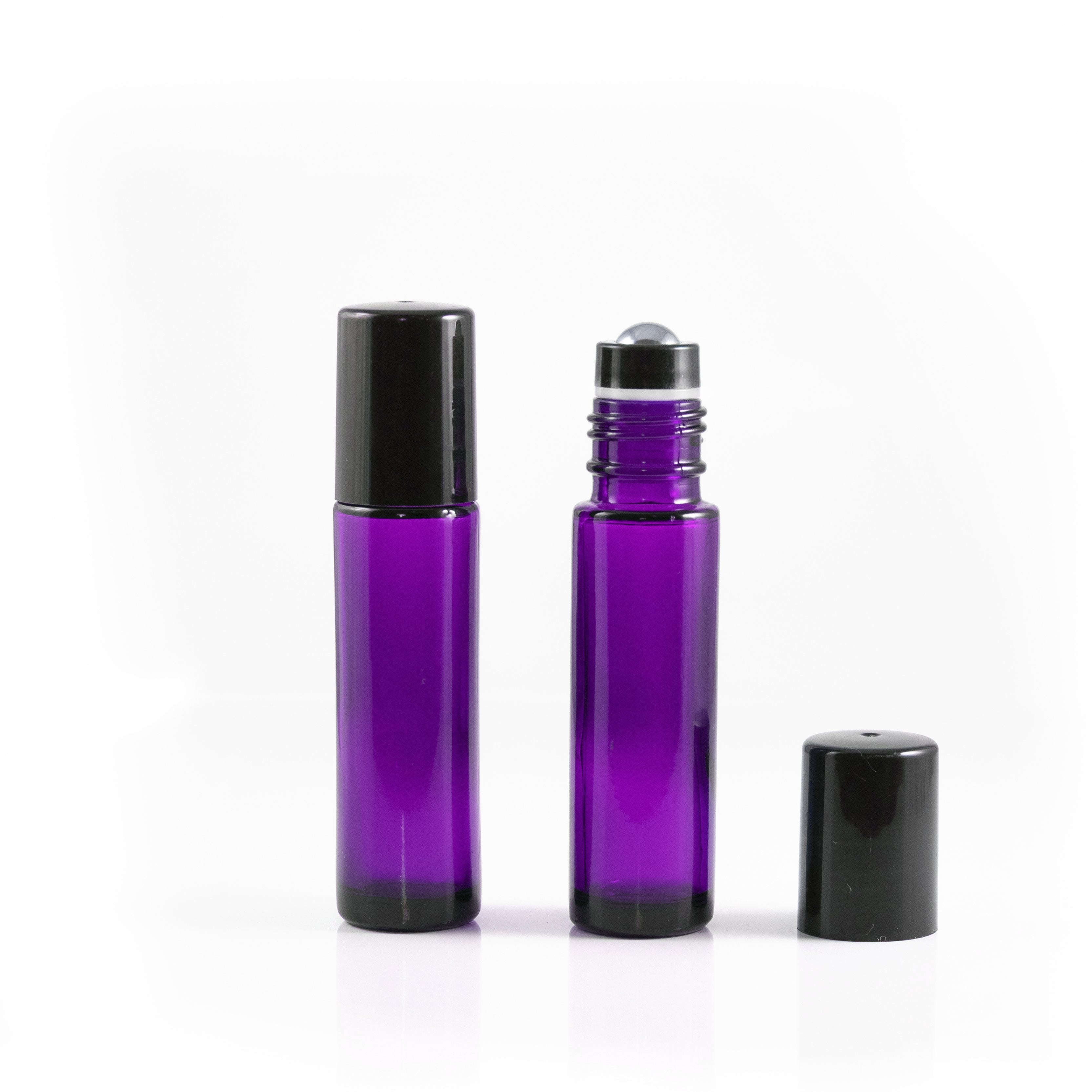 10ml fioletowa szklana butelka z nasadką z kulką ze stali nierdzewnej i czarną nakrętką (5szt.)