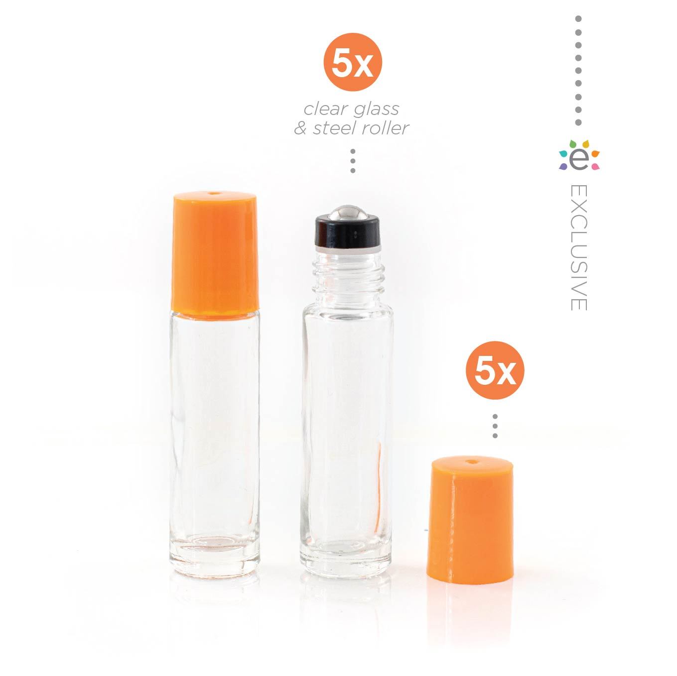 10ml butelka szklana przezroczysta z pomarańczową nakrętką i nasadką z kulką ze stali nierdzewnej (5szt.)