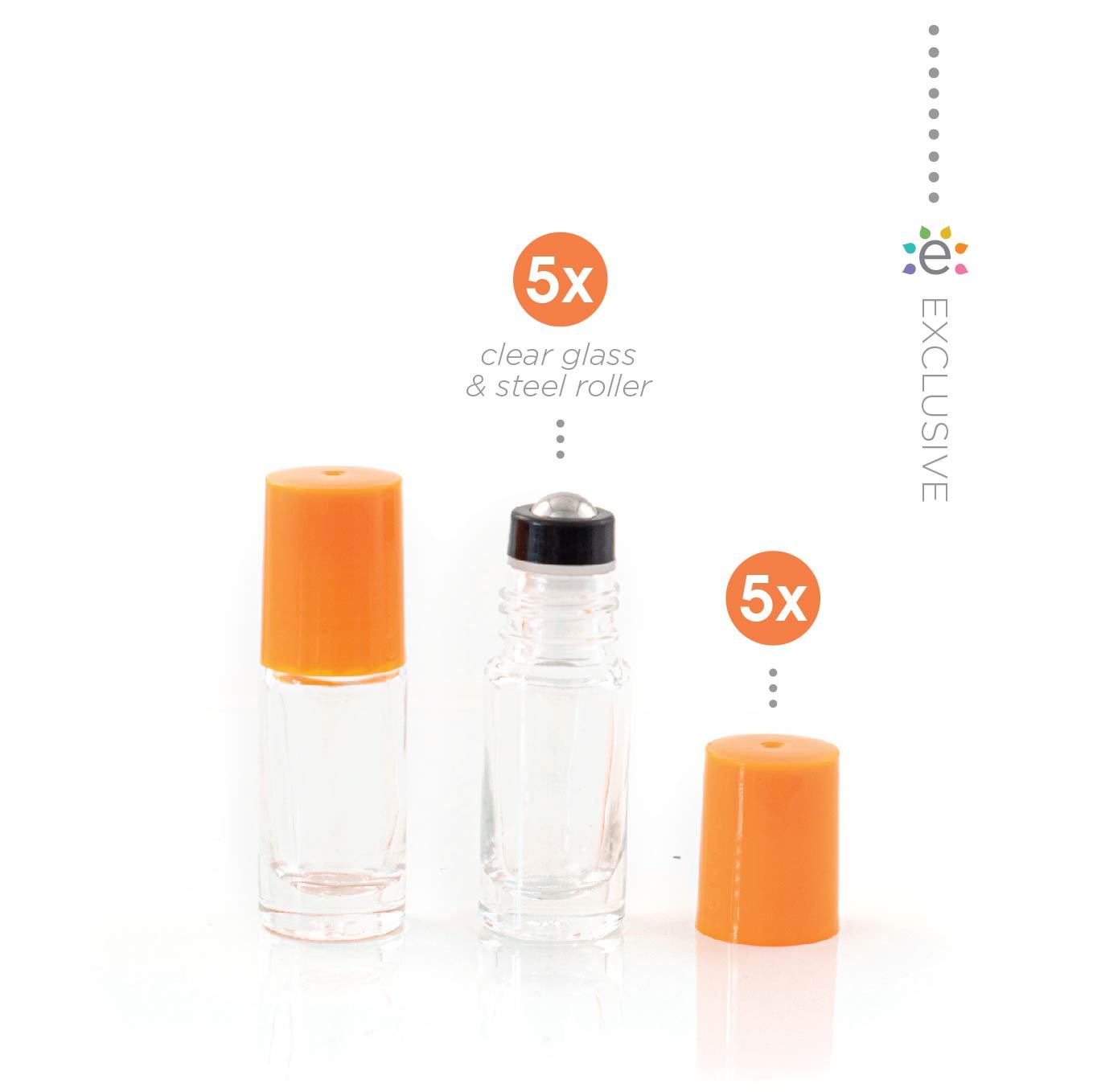 5ml butelka szklana przezroczysta z pomarańczową nakrętką i nasadką z kulką ze stali nierdzewnej (5szt.)